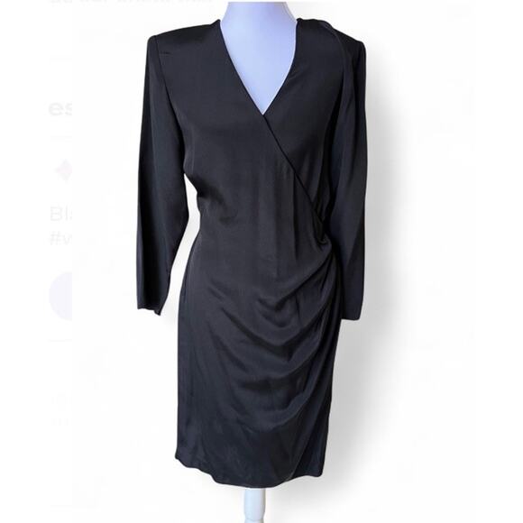 Silk Studio 100% Silk Midi Sheath Dress 3/4 Sleeve Black SZ 6 Vintage 80s Preppy - Picture 1 of 5